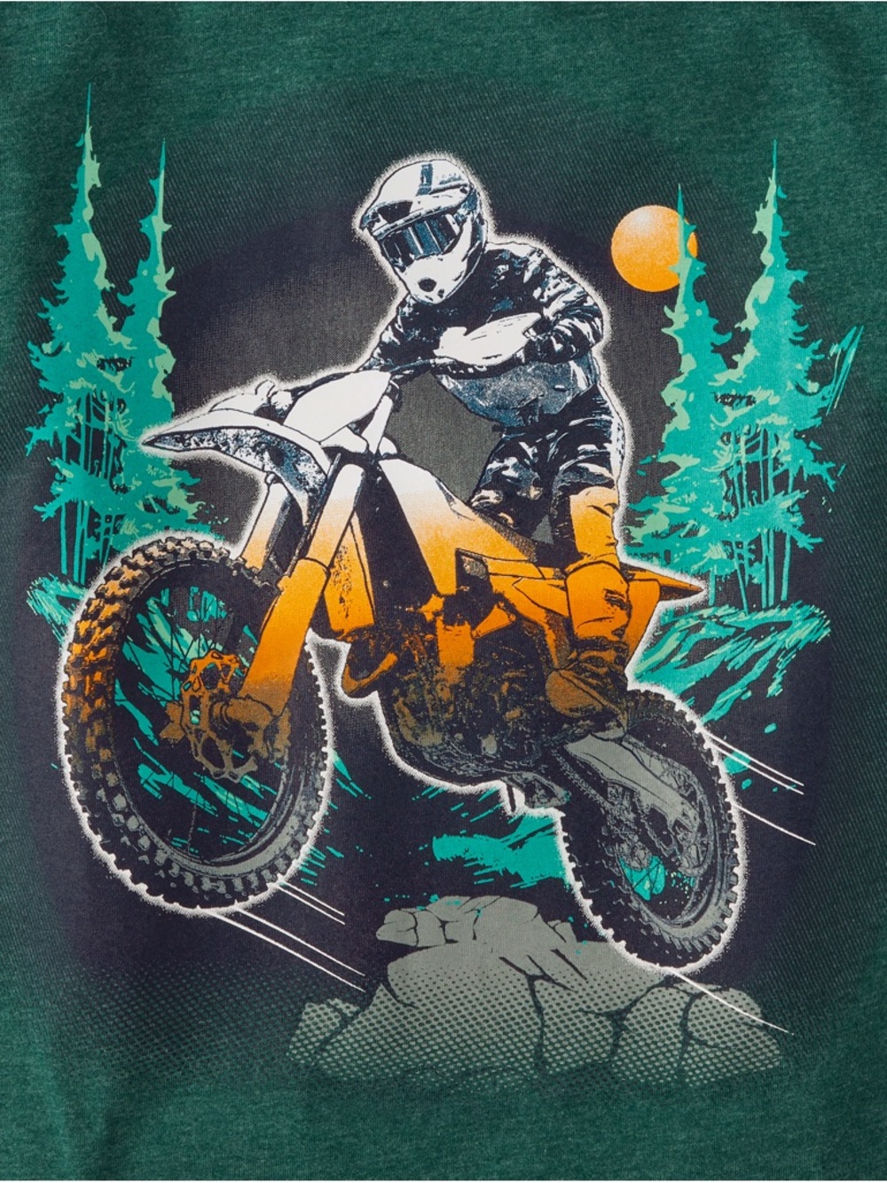 The Children's Place Green Dirt Bike Graphic Long Sleeve Tee Boy’s Large 10/12 - Picture 2 of 2